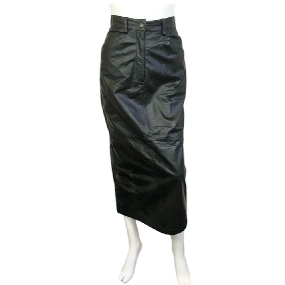 Together Vintage Black 100% Genuine Leather Midi Pencil Skirt Size 4